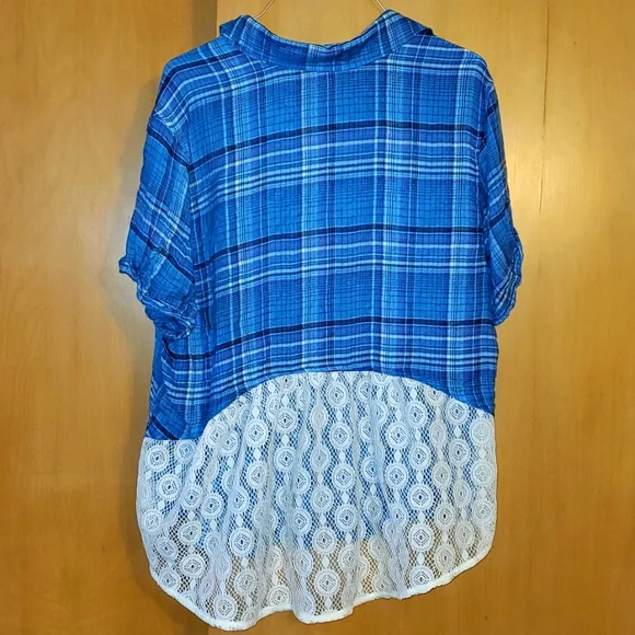 Tru Self Button Down Short Sleeved Shirt with Lace Panel on back XL - Picture 7 of 7
